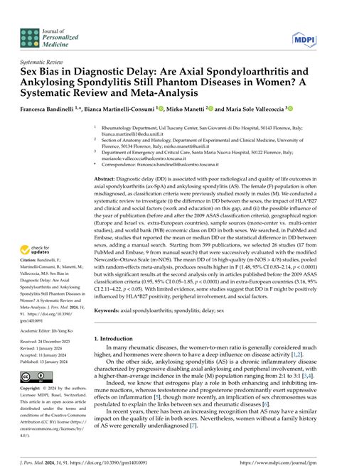 Sex Bias in Diagnostic Delay: Are Axial Spondyloarthritis and ...